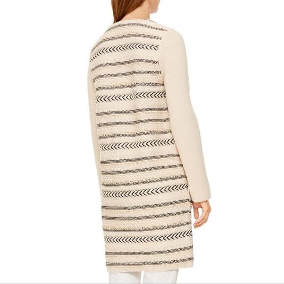 Tory Burch Cream Jacquard Woven Sweater Coat - Picture 2 of 8